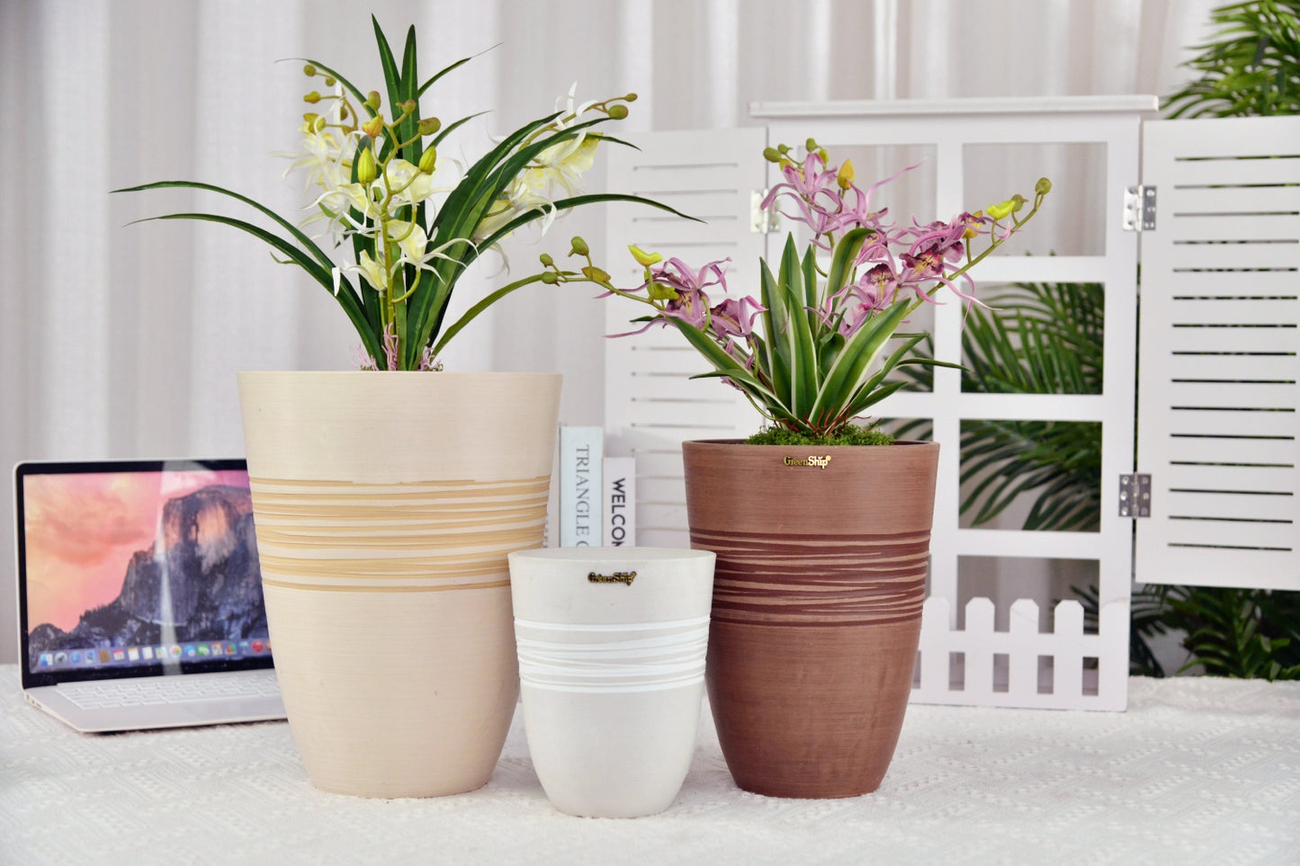GreenShip Plant Pots 6 inch 8 inch 10 inch for Indoor Plants, Set of 3 Modern Decorative Planter ts with Drainage Hole, Decorative Flower Pots(Plants Not Included)