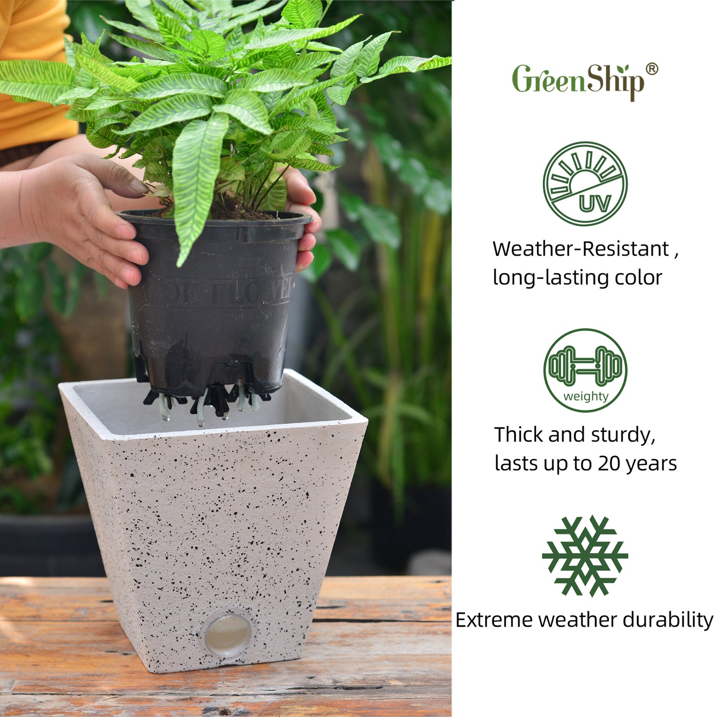 GreenShip 6 8 10 inch Self Watering Plant Pots Set for Indoor Plants, Planter Pots with Self Watering Spikes, Automatic Vacation Plant Watering for Home Garden Decor