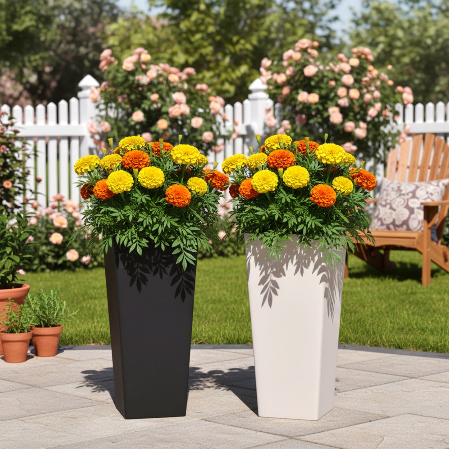 GreenShip 27 inch Tall Planters for Outdoor Plants, Large Flower Pots with Drainage & Inner Shelf, Modern Decorative Garden Pots for Porch, Patio, Front Door
