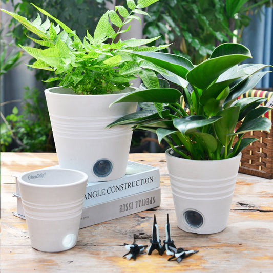 GreenShip Self Watering Pots for Indoor Plants, 5 inch 6 inch 8 inch Set of 3 Planter with Self-Watering Spikes, White Modern Decorative Flower Pots(Plants Not Included)