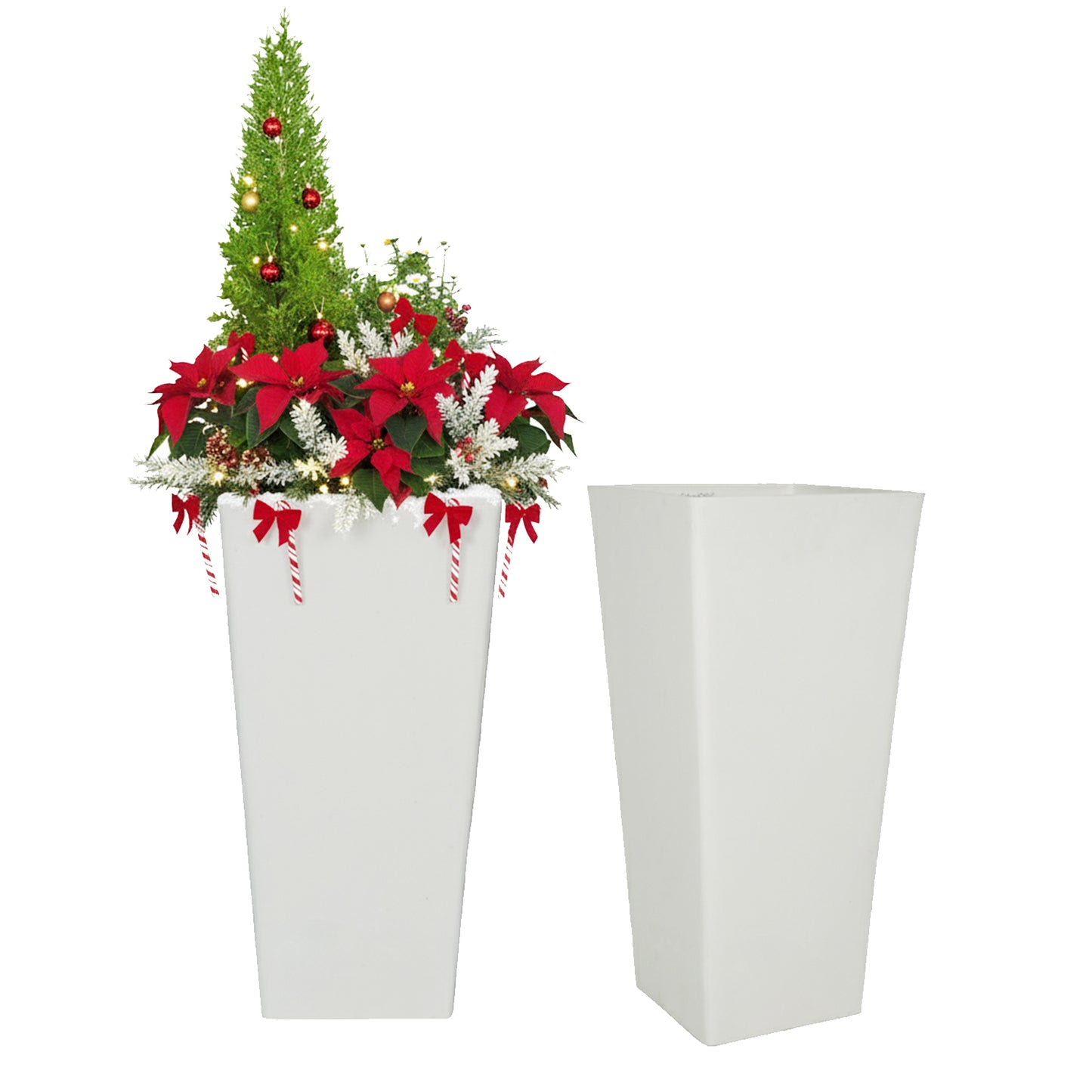 GreenShip 27 inch Tall Planters for Outdoor Plants, Large Flower Pots with Drainage & Inner Shelf, Modern Decorative Garden Pots for Porch, Patio, Front Door