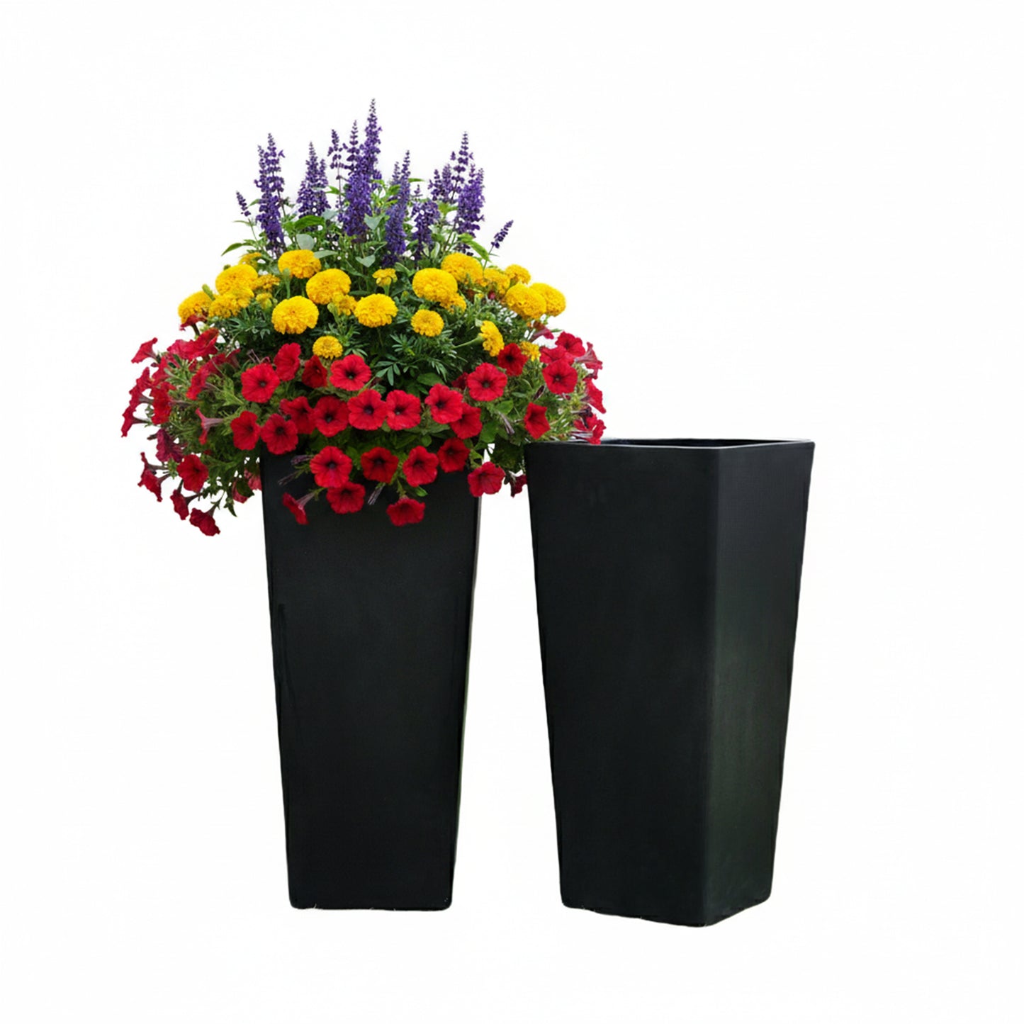 GreenShip 27 inch Tall Planters for Outdoor Plants, Large Flower Pots with Drainage & Inner Shelf, Modern Decorative Garden Pots for Porch, Patio, Front Door