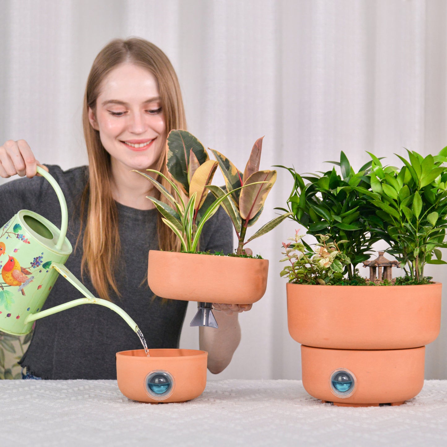 GreenShip Self-Watering Plant Pot Set of 2, Round Planter for Indoor Plants with Self Wicking Stand, Modern Decorative Flower Pots(Plants Not Included)