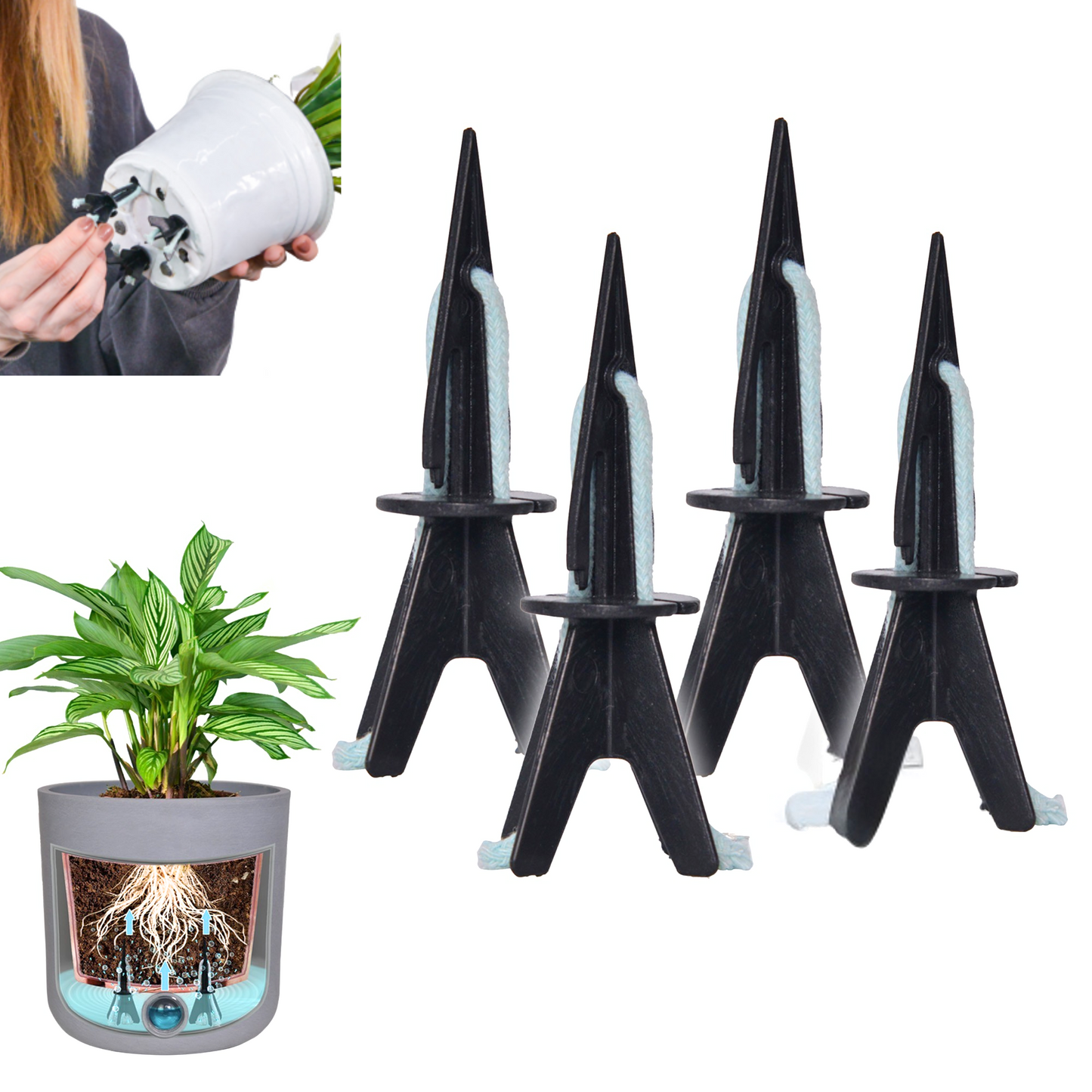 GreenShip 4 Pack Patented Self-Watering Spikes, Budget-Friendly Plant Watering Tool for Indoor Plant, Suitable for Growers Pots, Reuse Old Containers, DIY Self-Watering System