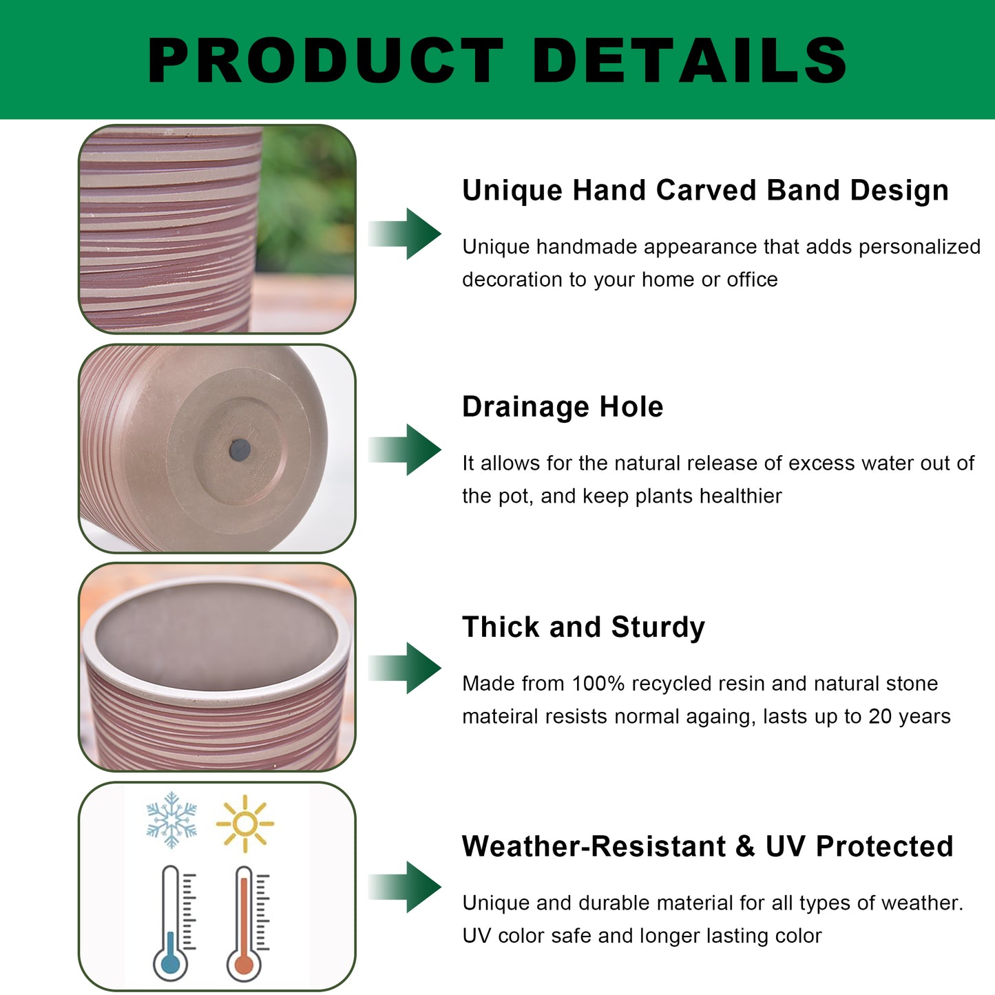GreenShip Planter for Indoor Plants,8 inch or 10 inch Plant Pots with Drainage Hole,Modern Plant Pots,Decorative Flower Pots(Plants Not Included)
