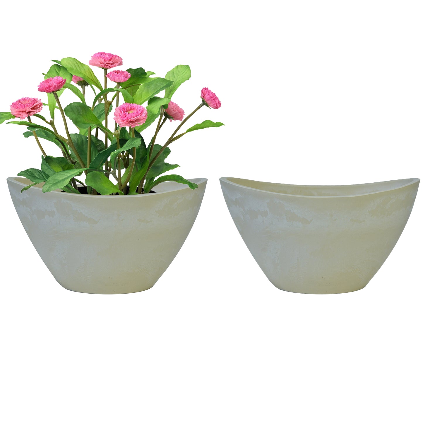 GreenShip 2 Pack Curved Planter for Indoor Plants, Plant Pots with Drainage Hole, Decorative Flower Pots, Plant Pot Bowl(Plants Not Included)
