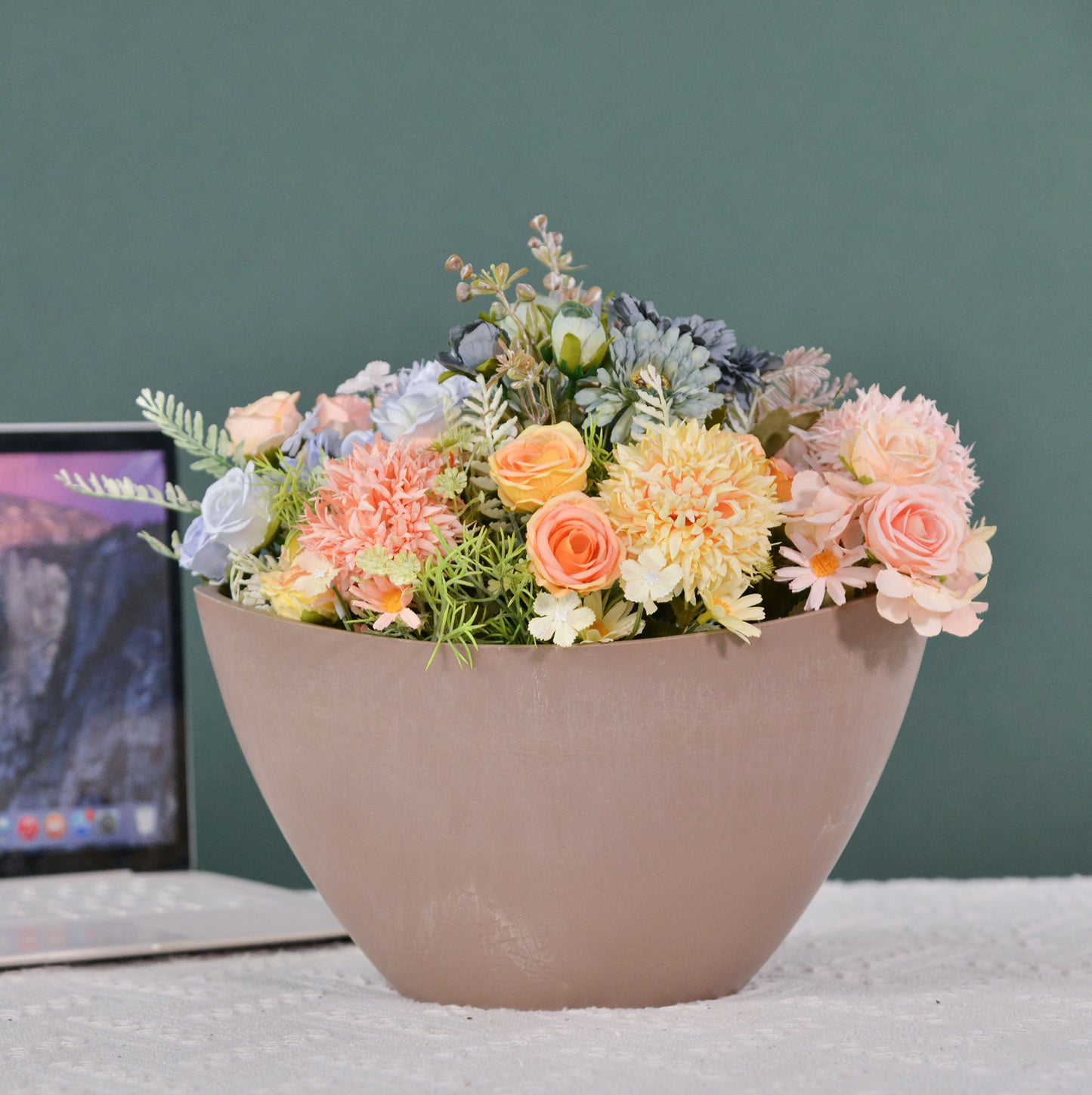 GreenShip 2 Pack Curved Planter for Indoor Plants, Plant Pots with Drainage Hole, Decorative Flower Pots, Plant Pot Bowl(Plants Not Included)