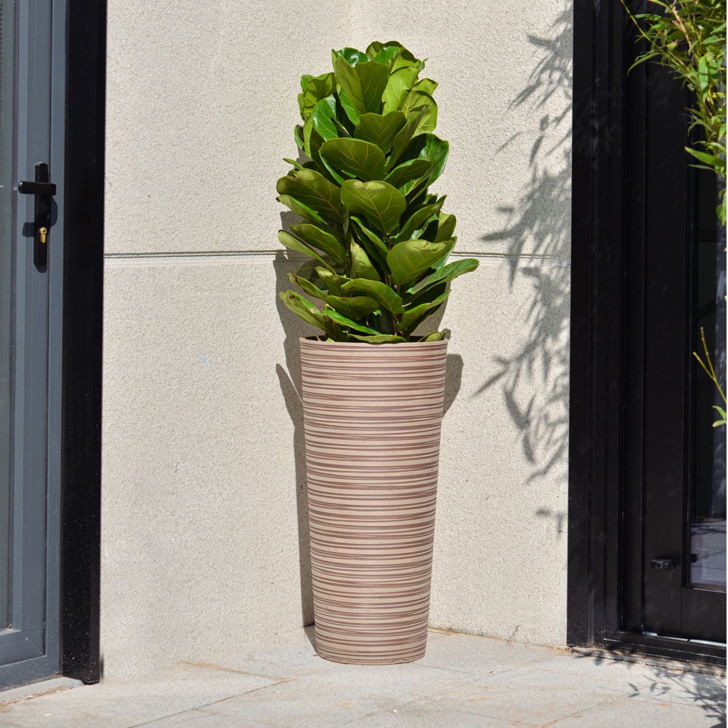 GreenShip 27 inch Tall Round Planters for Porch Set of 2, Large Outdoor Planter Pots with Drainage Hole