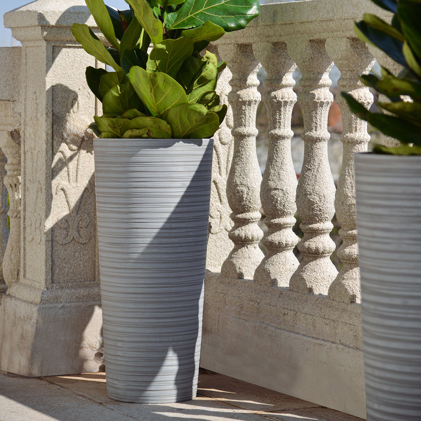 GreenShip 27 inch Tall Round Planters for Porch Set of 2, Large Outdoor Planter Pots with Drainage Hole