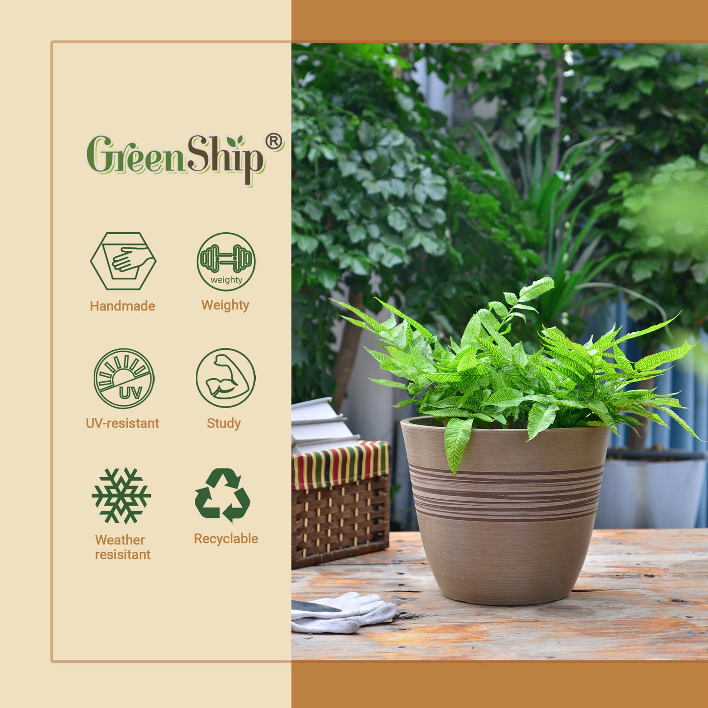 GreenShip Planter for Indoor Outdoor Plants, Set of 2 Modern Decorative Plant Pots with Drainage Hole, Decorative Flower Pots(Plants Not Included)