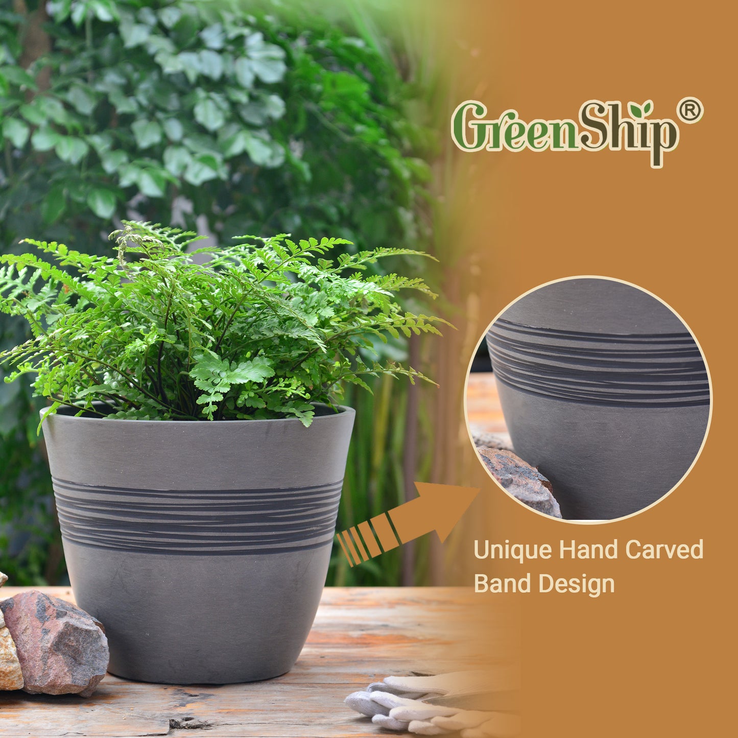 GreenShip Planter for Indoor Outdoor Plants, Set of 2 Modern Decorative Plant Pots with Drainage Hole, Decorative Flower Pots(Plants Not Included)
