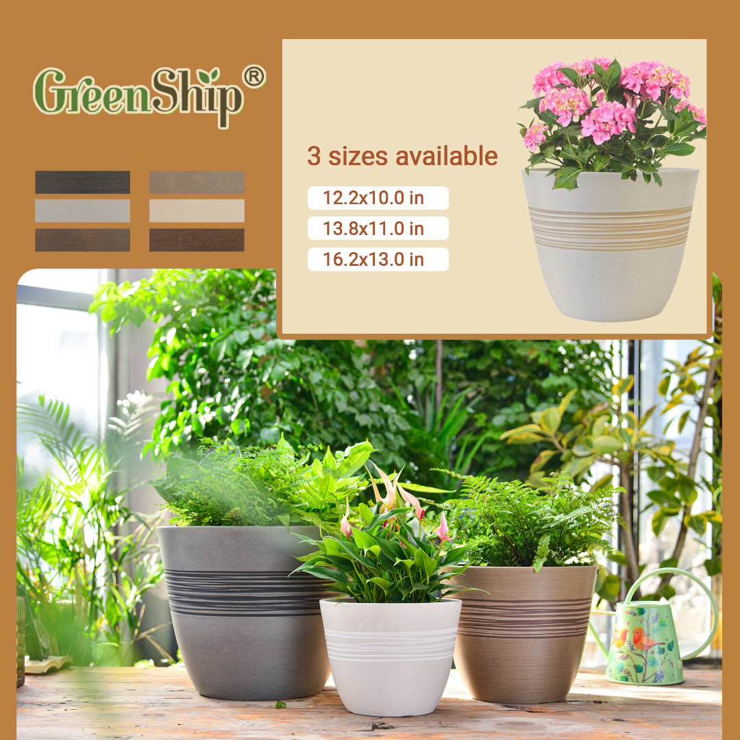 GreenShip Planter for Indoor Outdoor Plants, Set of 2 Modern Decorative Plant Pots with Drainage Hole, Decorative Flower Pots(Plants Not Included)