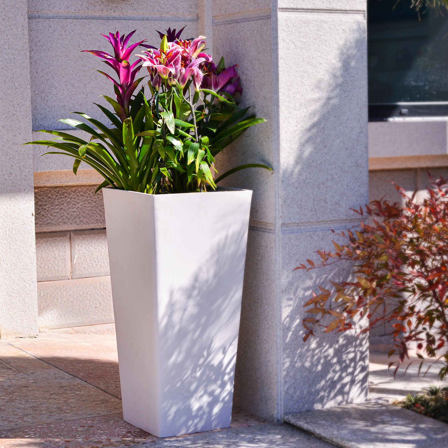 GreenShip 27 inch Tall Planters for Outdoor Plants, Large Flower Pots with Drainage & Inner Shelf, Modern Decorative Garden Pots for Porch, Patio, Front Door