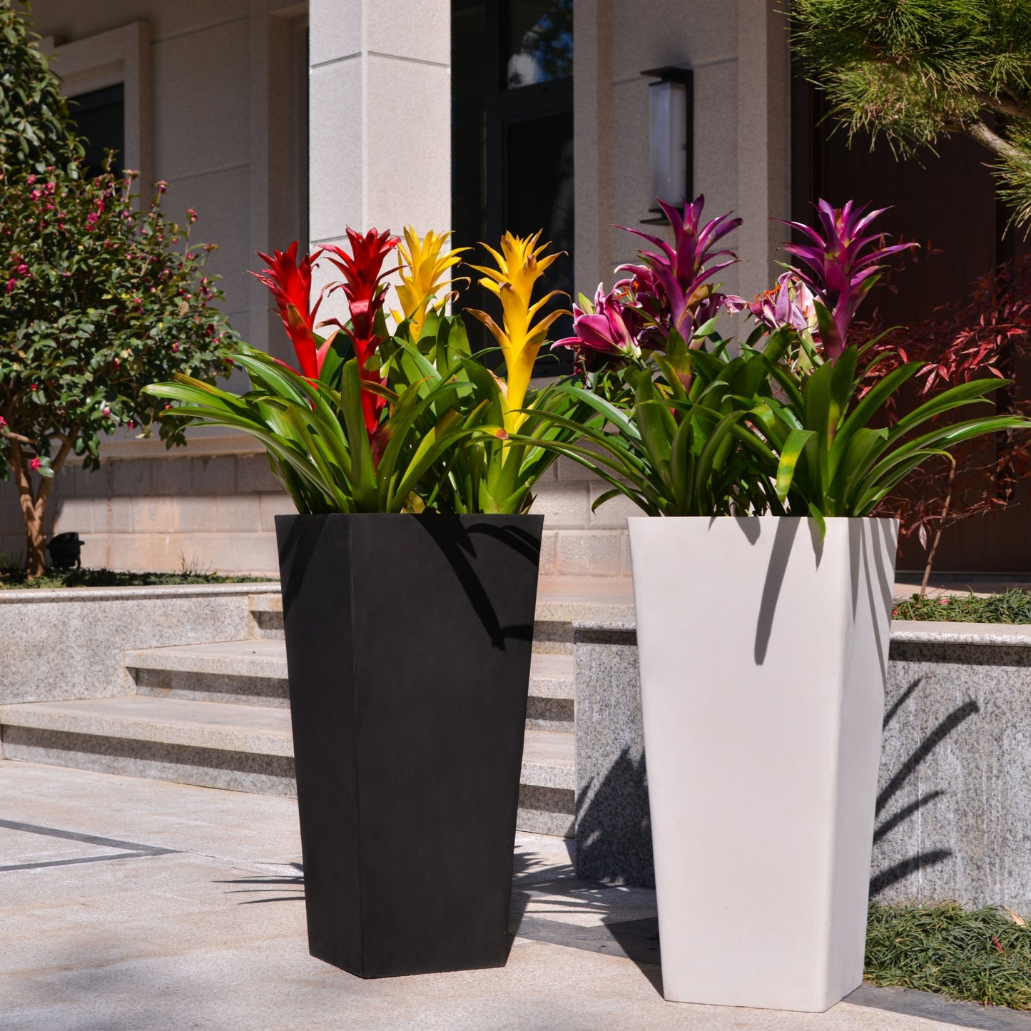GreenShip 27 inch Tall Planters for Outdoor Plants, Large Flower Pots with Drainage & Inner Shelf, Modern Decorative Garden Pots for Porch, Patio, Front Door
