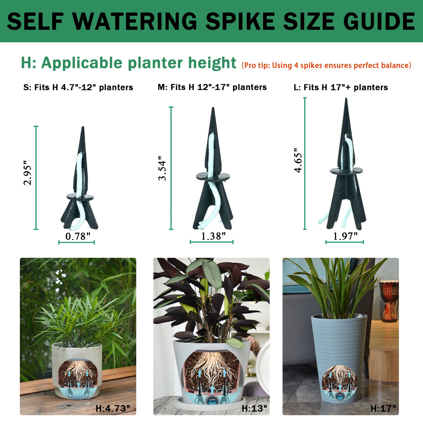 GreenShip Self Watering Spikes for Indoor & Outdoor Plants, Automatic Plant Watering Stakes, Patented Wick Spikes, Vacation Use