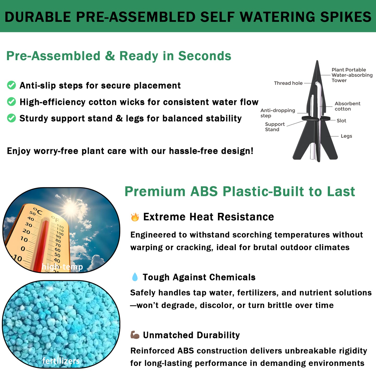 GreenShip Self Watering Spikes for Indoor & Outdoor Plants, Automatic Plant Watering Stakes, Patented Wick Spikes, Vacation Use