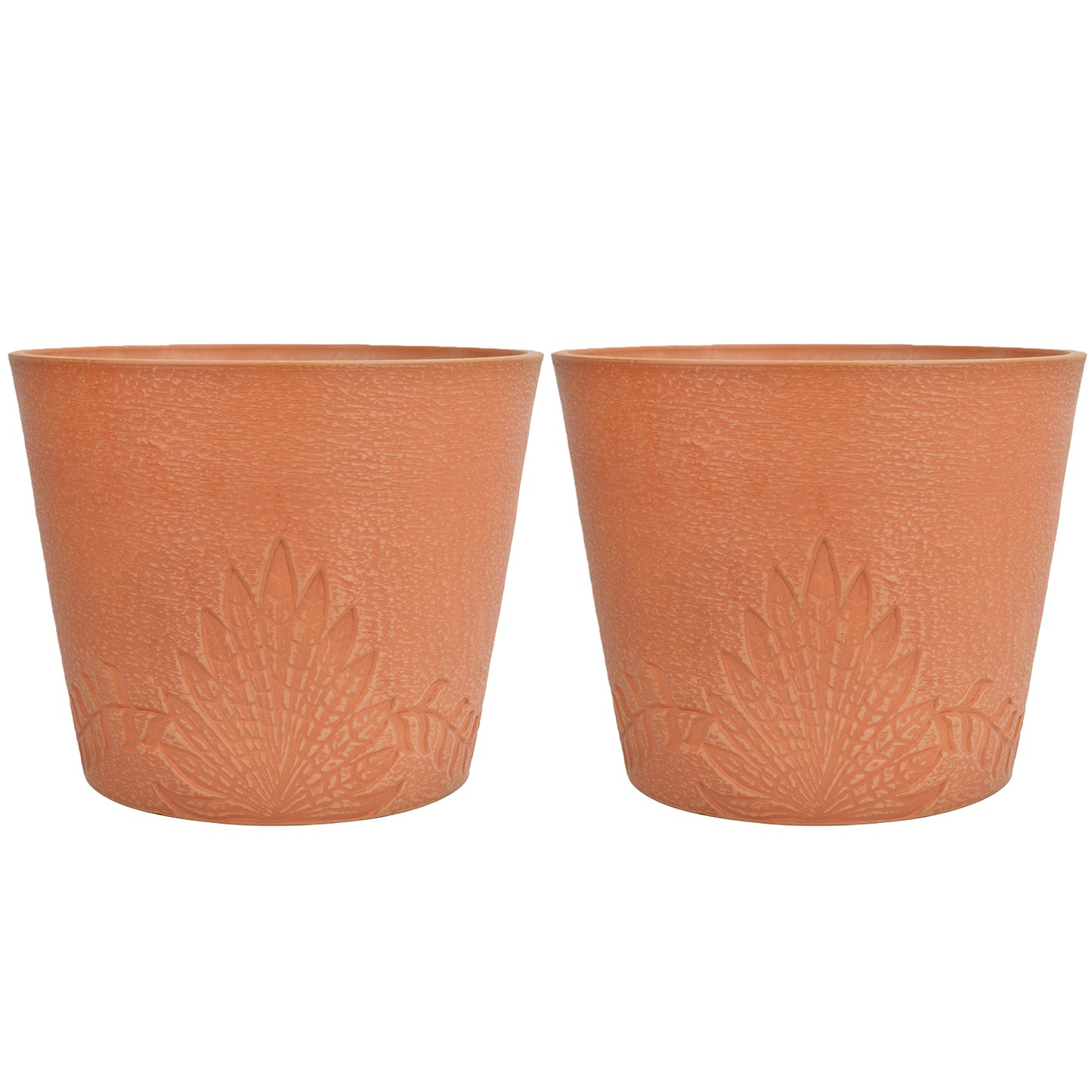 GreenShip 15 inch Large Planters, Set of 2 Relief Planters - Recycled Resin & Stone Composite Flower Pots - Weather Resistant Lightweight Garden Pots for Indoor Outdoor Plants