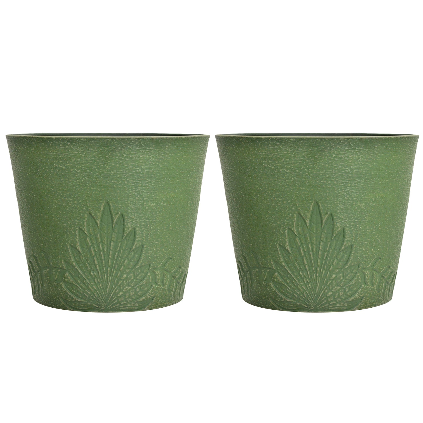GreenShip 15 inch Large Planters, Set of 2 Relief Planters - Recycled Resin & Stone Composite Flower Pots - Weather Resistant Lightweight Garden Pots for Indoor Outdoor Plants