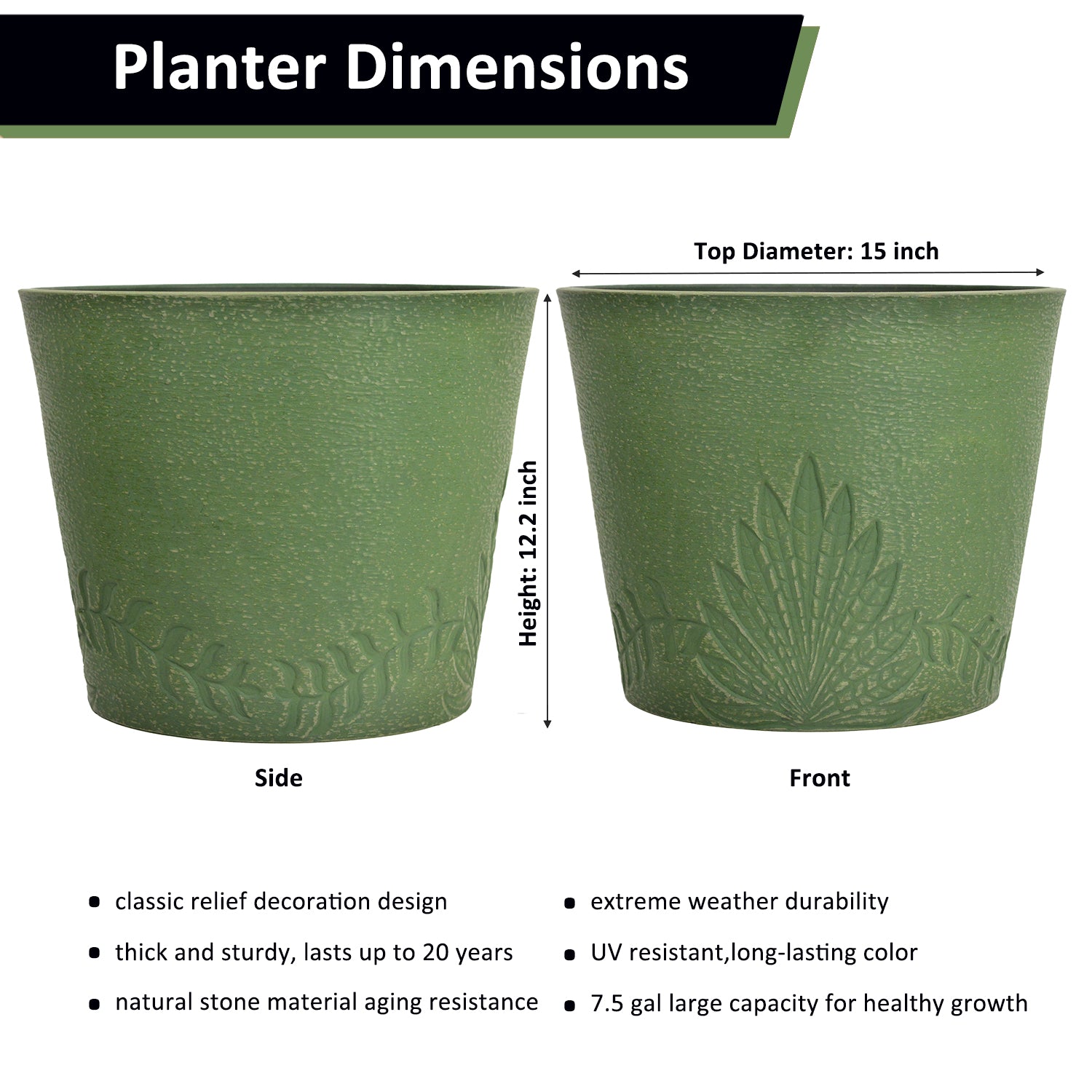 planter pot dimensions GreenShip 15 inch Large Planters, Set of 2 Relief Planters