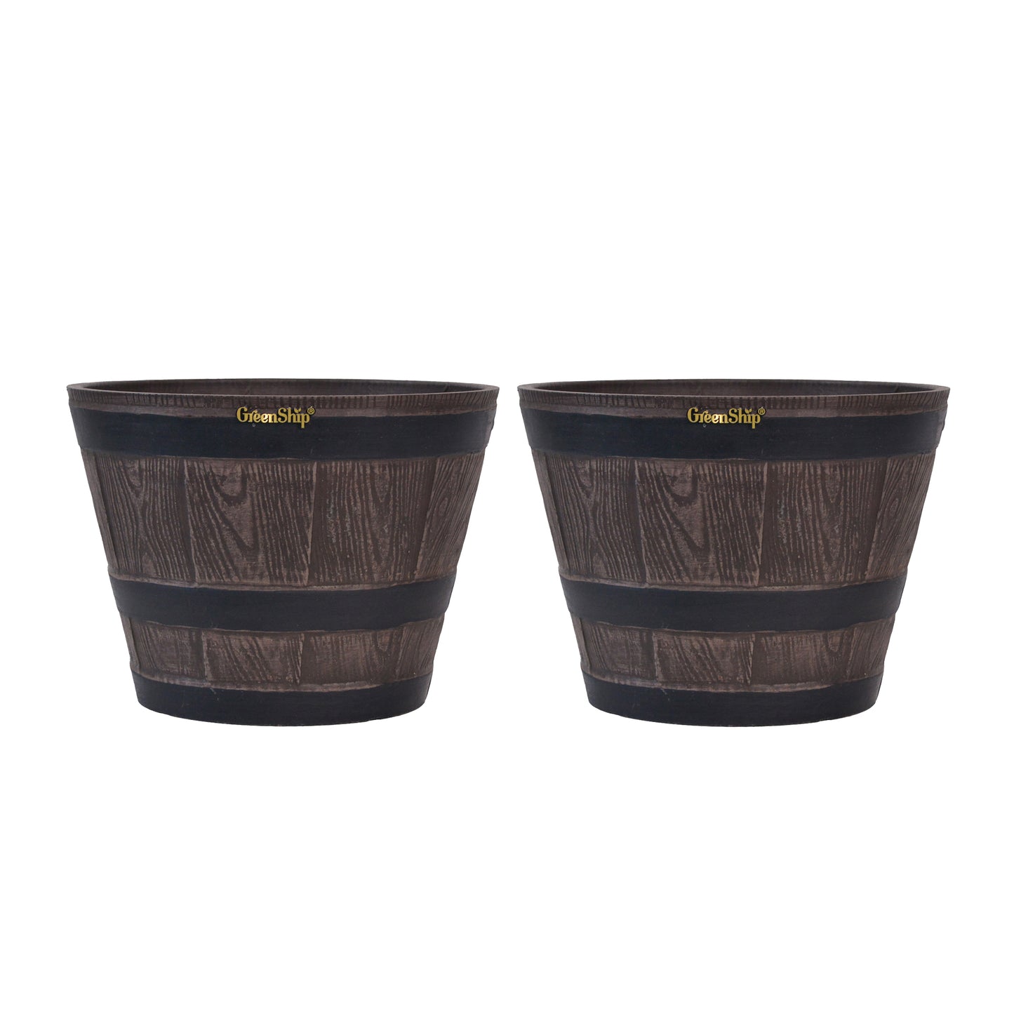 GreenShip 12 inch 15 inch Classic Large Whiskey Barrel Planter with Drainage Hole,Large Planter for Indoor Outdoor Garden Home Plants(Plants Not Included)