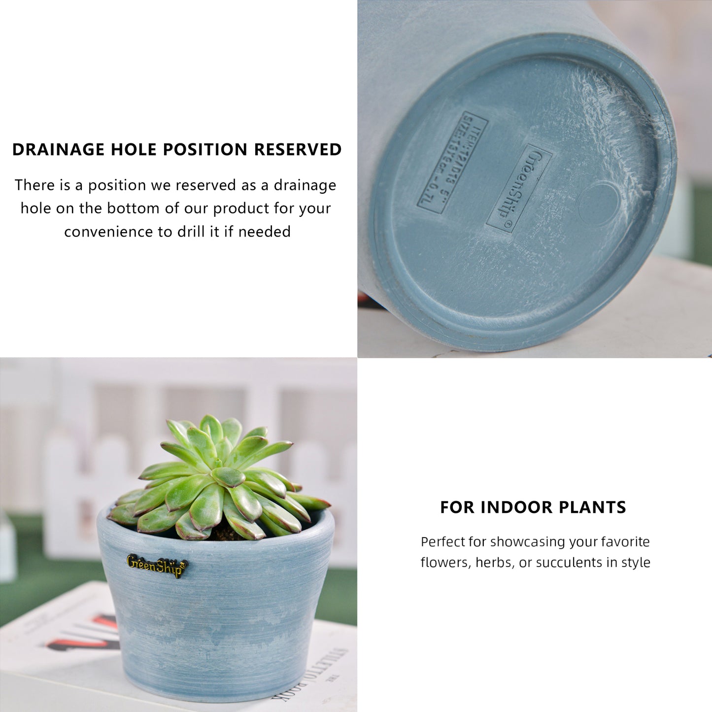 GreenShip Small Planters for Indoor Plants,5 inch Plante, Modern Plant Pots,Windowsill Planters Set, Home Office Decorative Flower Pots(Plants Not Included)