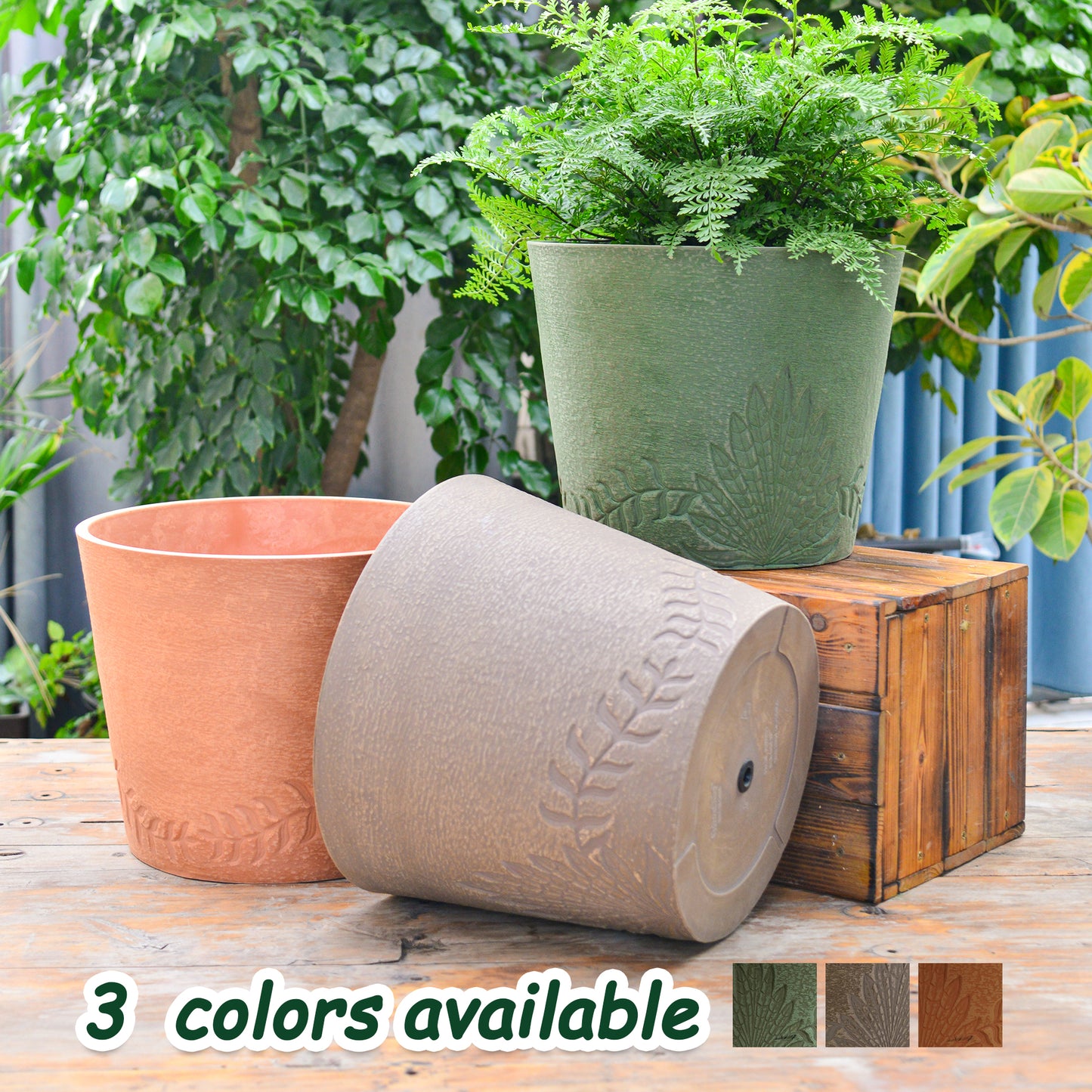 GreenShip Palm and Vine 15 in. W x 12.2 in. H Indoor/Outdoor Resin Decorative Planter