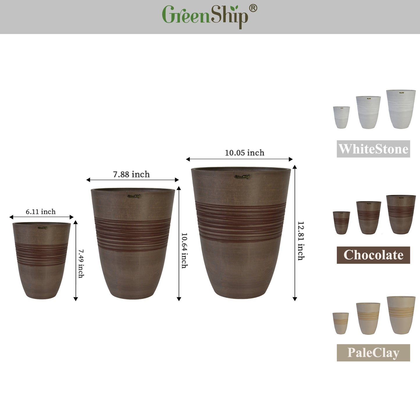 GreenShip Plant Pots 6 inch 8 inch 10 inch for Indoor Plants, Set of 3 Modern Decorative Planter ts with Drainage Hole, Decorative Flower Pots(Plants Not Included)