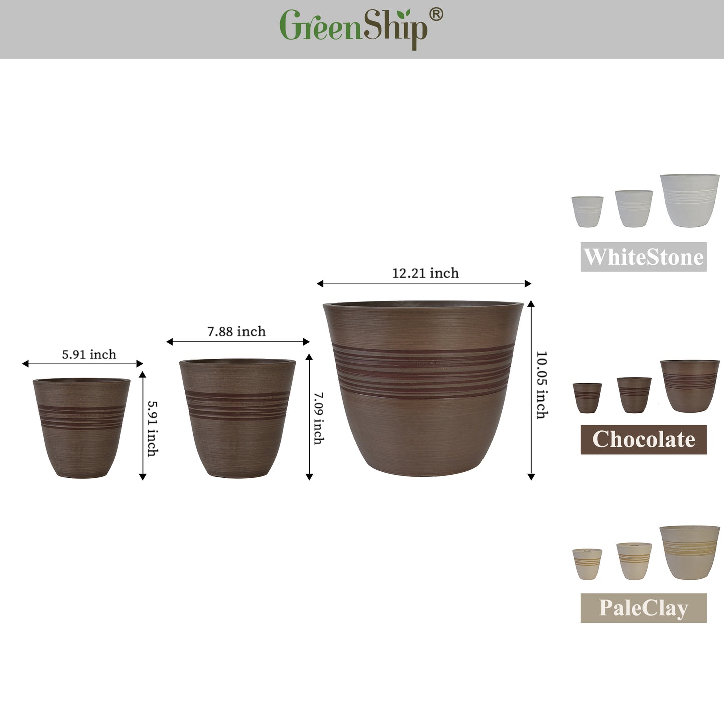 GreenShip Plant Pots 6 inch 8 inch 12 inch for Indoor Outdoor Plants, Set of 3 Modern Decorative Planter with Drainage Hole, Decorative Flower Pots(Plants Not Included)