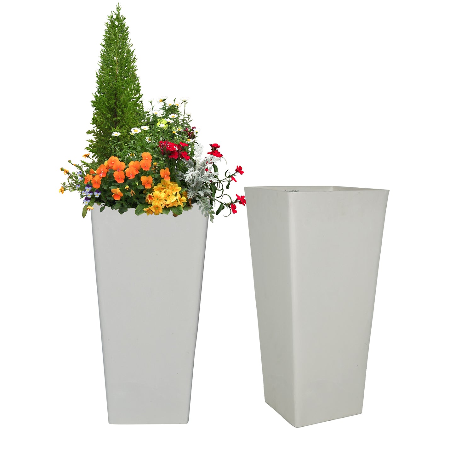 GreenShip 27 inch Tall Planters for Outdoor Plants, Large Flower Pots with Drainage & Inner Shelf, Modern Decorative Garden Pots for Porch, Patio, Front Door
