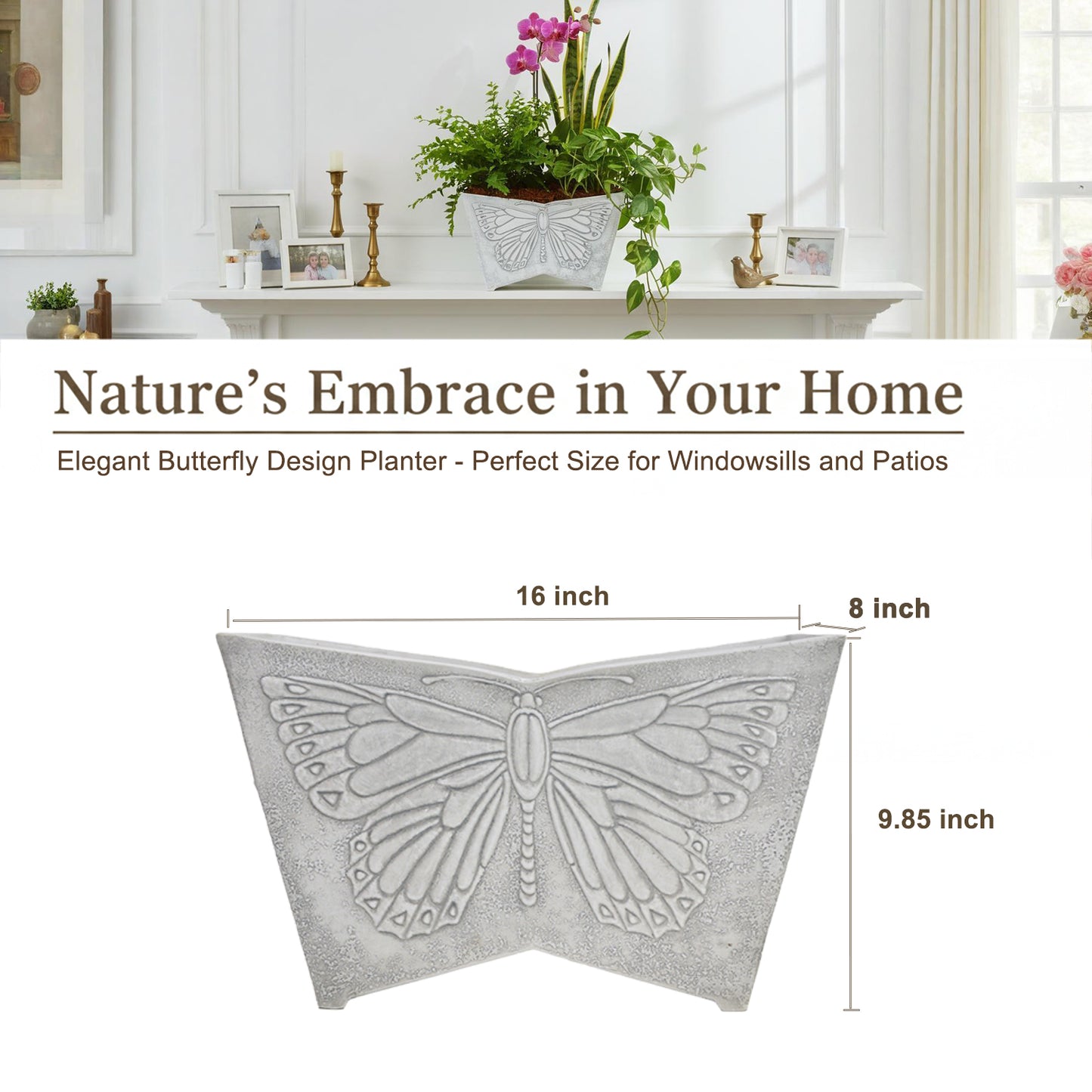 GreenShip 16 inch Large Butterfly Planter - Relief Planters for Indoor Outdoor Garden Patio - Heavy Duty Plant Pot for Succulents, Flowers & Herbs, Weather Resistant