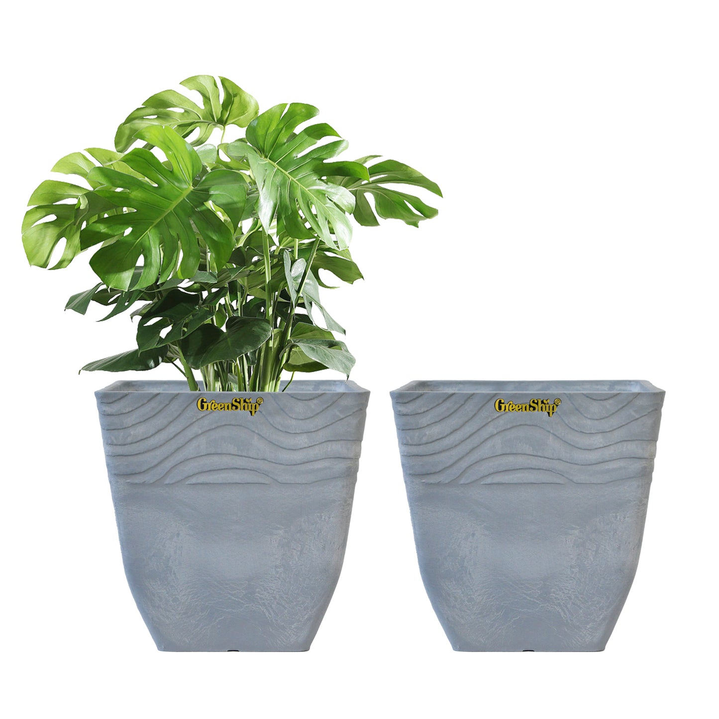 GreenShip Planter 8 inch for Indoor Outdoor Plants,  Set of 2 Modern Decorative Plant Pots with Drainage Hole,  Decorative Flower Pots(Plants Not Included)