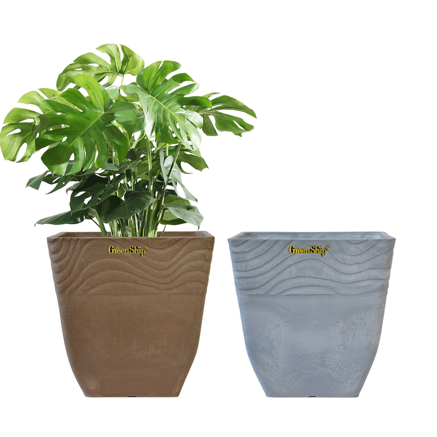 GreenShip Planter 8 inch for Indoor Outdoor Plants,  Set of 2 Modern Decorative Plant Pots with Drainage Hole,  Decorative Flower Pots(Plants Not Included)