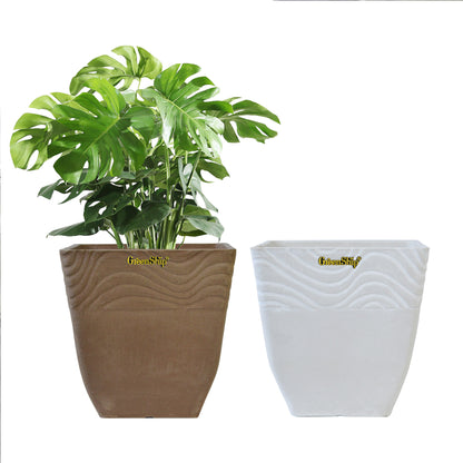 GreenShip Planter 8 inch for Indoor Outdoor Plants,  Set of 2 Modern Decorative Plant Pots with Drainage Hole,  Decorative Flower Pots(Plants Not Included)