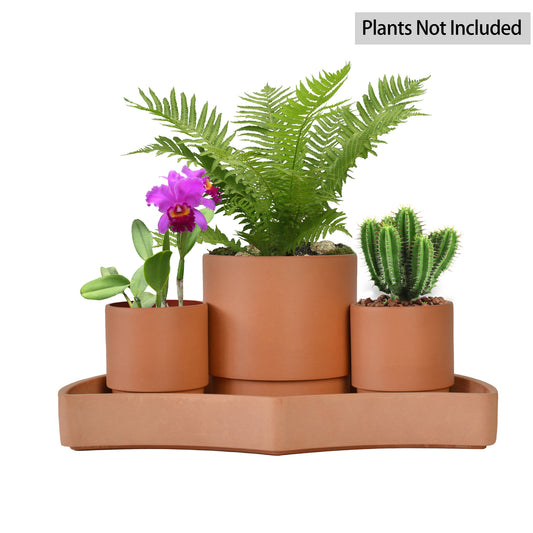 GreenShip Self-Watering Plant Pot Set of 3 with Saucer, Round Planter for Indoor Plants with Self Wicking Stand, Modern Decorative Flower Pots(Plants Not Included)