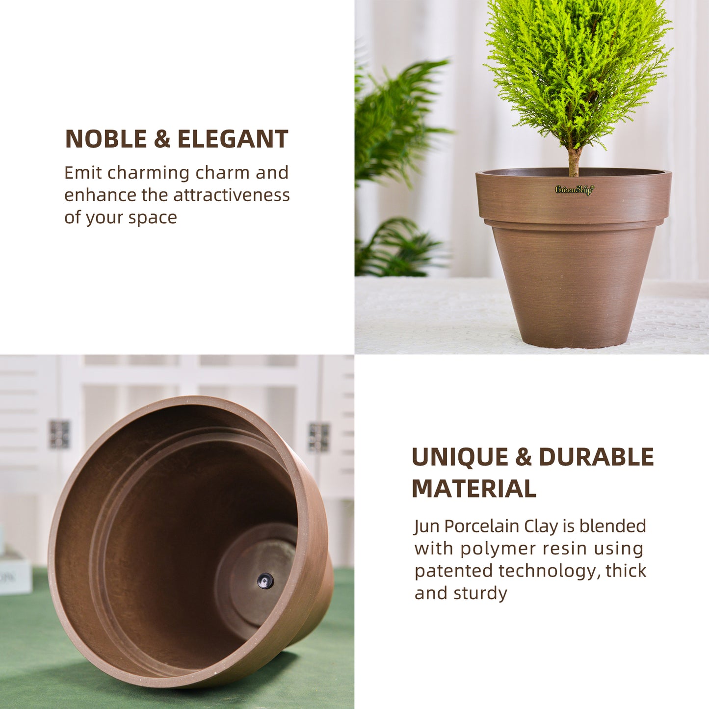 GreenShip 10 inch or 12 inch Large Planter with Drainage Hole,Modern Plant Pots for Indoor Outdoor Garden Plants and Flowers(Plants Not Included)