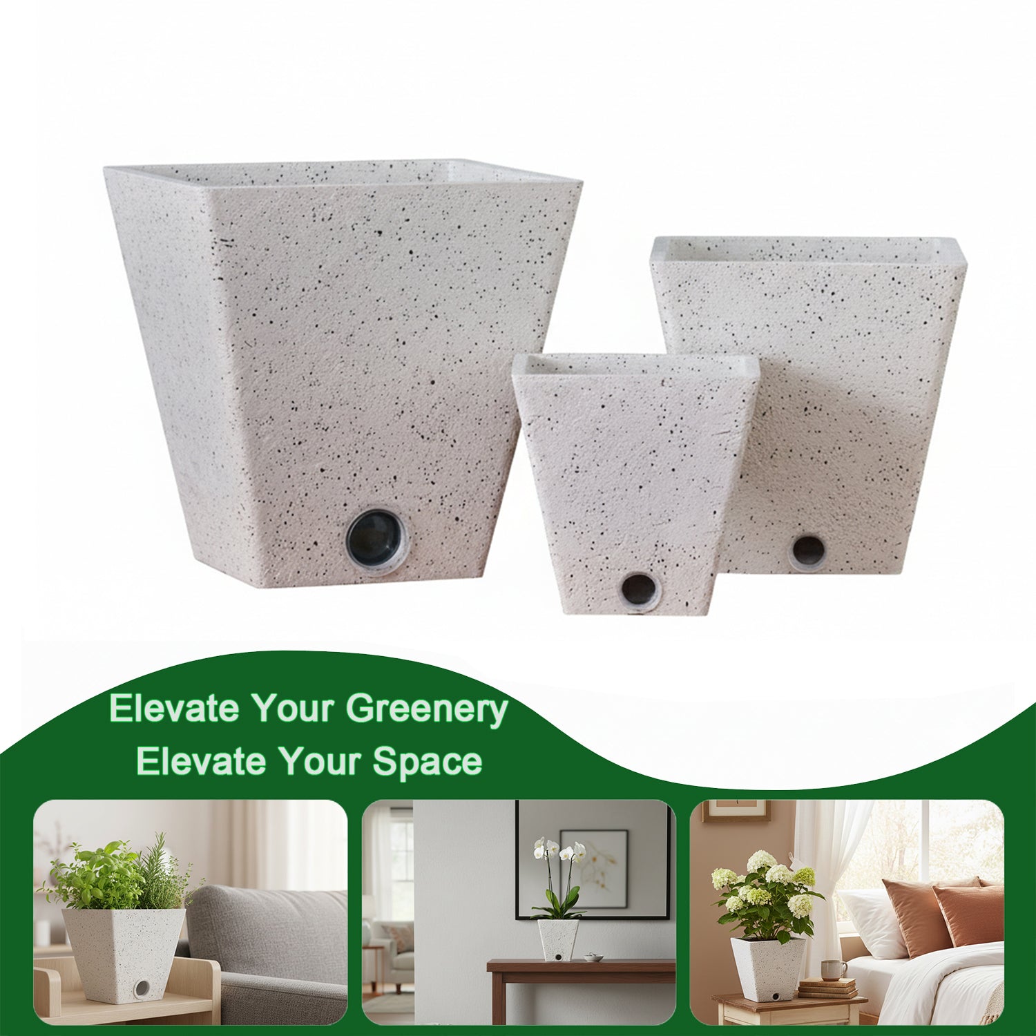 10 inch plant pot indoor Self-Watering Tall Square Pot System for Indoor Plants (Set of 3)