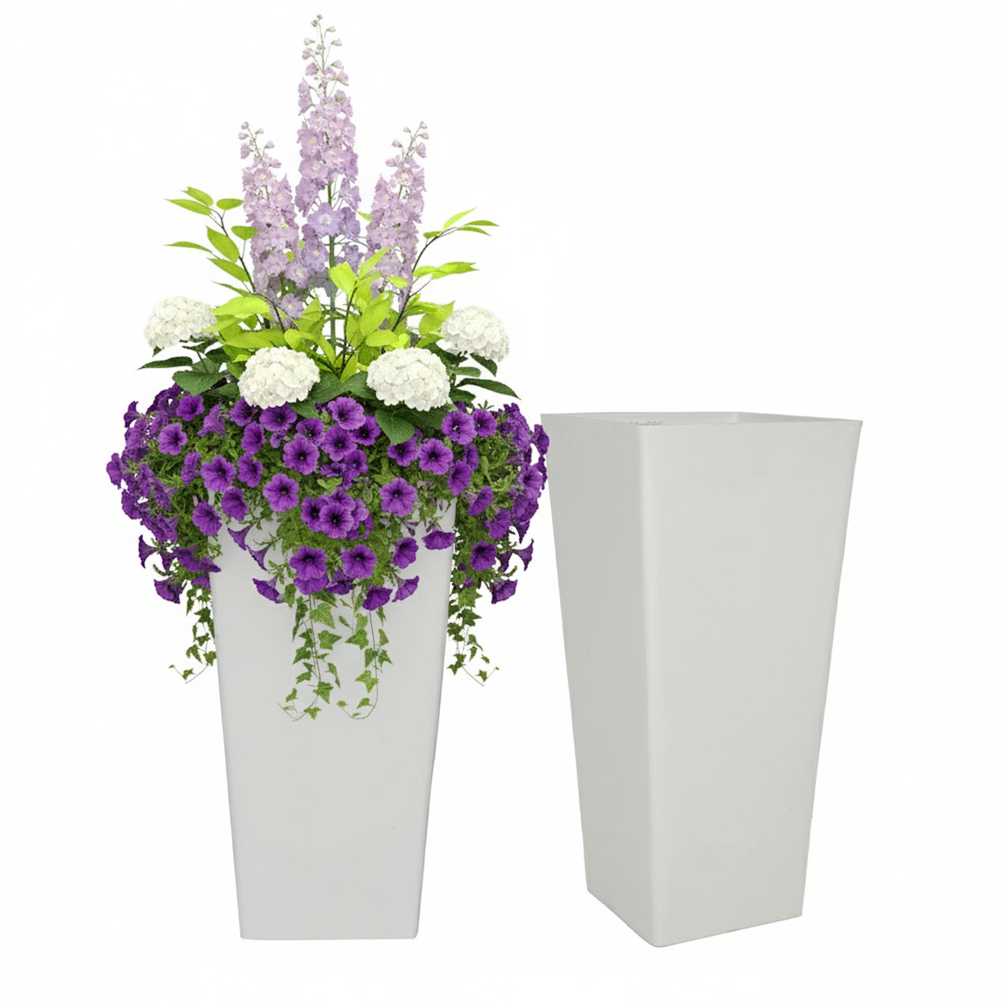 GreenShip 27 inch Tall Planters for Outdoor Plants, Large Flower Pots with Drainage & Inner Shelf, Modern Decorative Garden Pots for Porch, Patio, Front Door