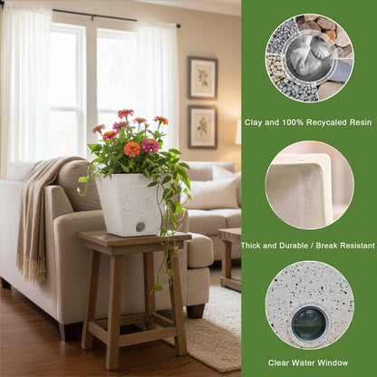 GreenShip Self Watering Pots for Indoor Plants, 6 inch 8 inch 10 inch Set of 3 Planter, White Modern Decorative Flower Pots(Plants Not Included)