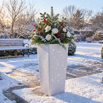 GreenShip 27 inch Tall Planters for Outdoor Plants, Large Flower Pots with Drainage & Inner Shelf, Modern Decorative Garden Pots for Porch, Patio, Front Door