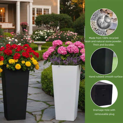 GreenShip 27 inch Tall Planters for Outdoor Plants, Large Flower Pots with Drainage & Inner Shelf, Modern Decorative Garden Pots for Porch, Patio, Front Door