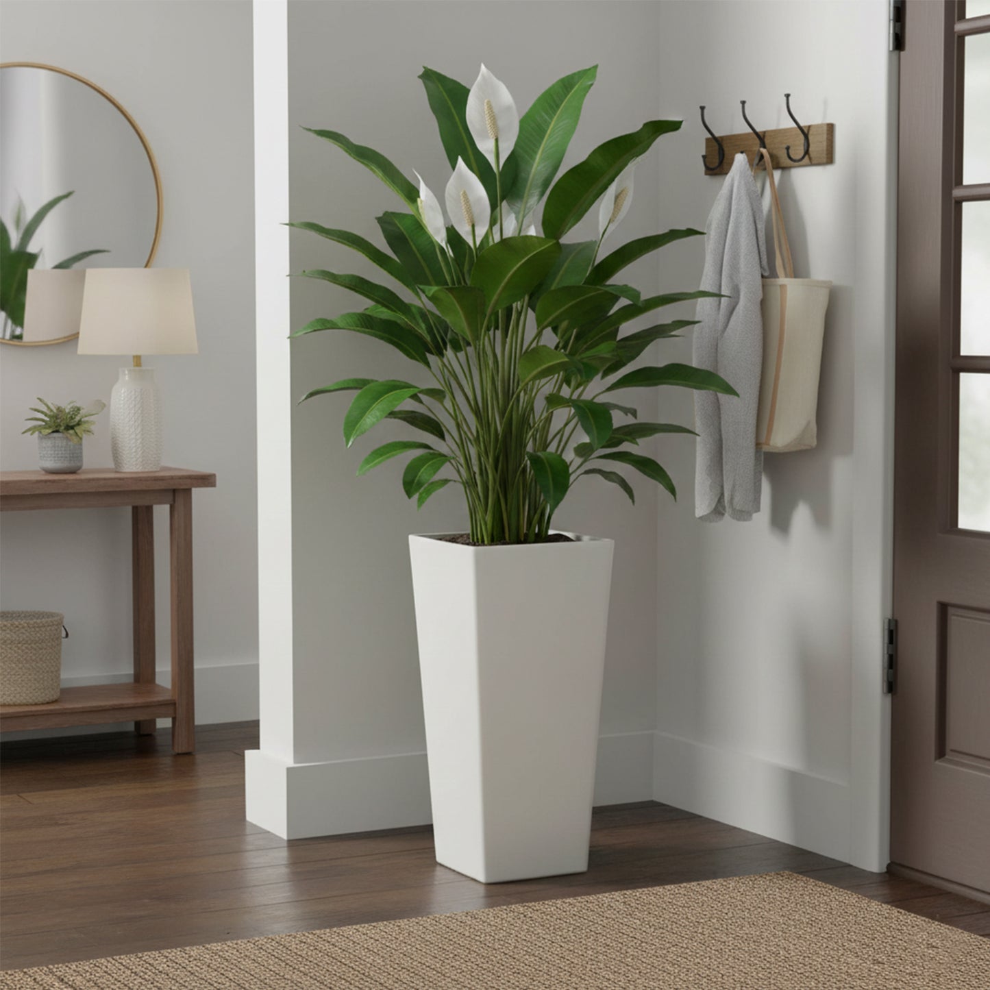 GreenShip 27 inch Tall Planters for Outdoor Plants, Large Flower Pots with Drainage & Inner Shelf, Modern Decorative Garden Pots for Porch, Patio, Front Door