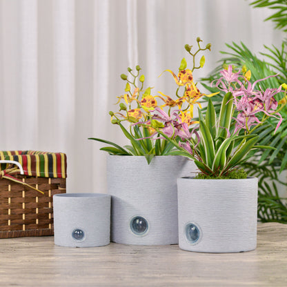 GreenShip Cylinder Self-Watering Plant Pots for Indoor Plants, 5 6 8 inch Set of 3 Planter with Self-Watering Spikes, Modern Decorative Flower Pots(Plants Not Included)