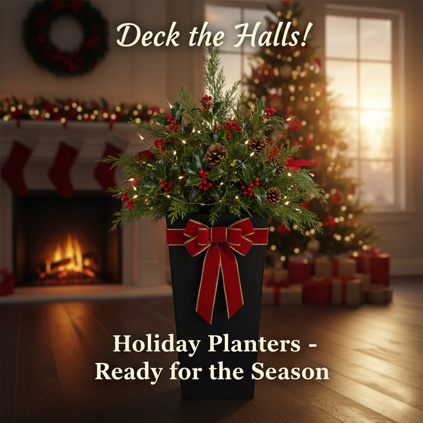 GreenShip 27 inch Tall Planters for Outdoor Plants, Large Flower Pots with Drainage & Inner Shelf, Modern Decorative Garden Pots for Porch, Patio, Front Door