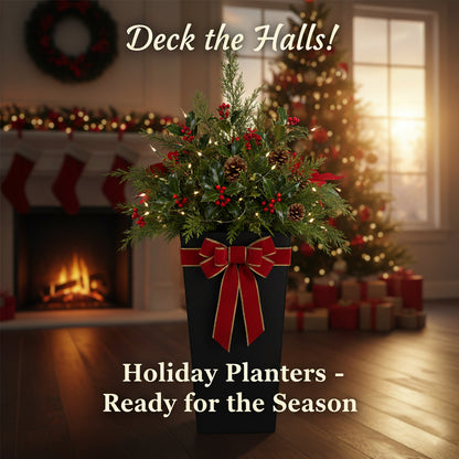 GreenShip 27 inch Tall Planters for Outdoor Plants, Large Flower Pots with Drainage & Inner Shelf, Modern Decorative Garden Pots for Porch, Patio, Front Door