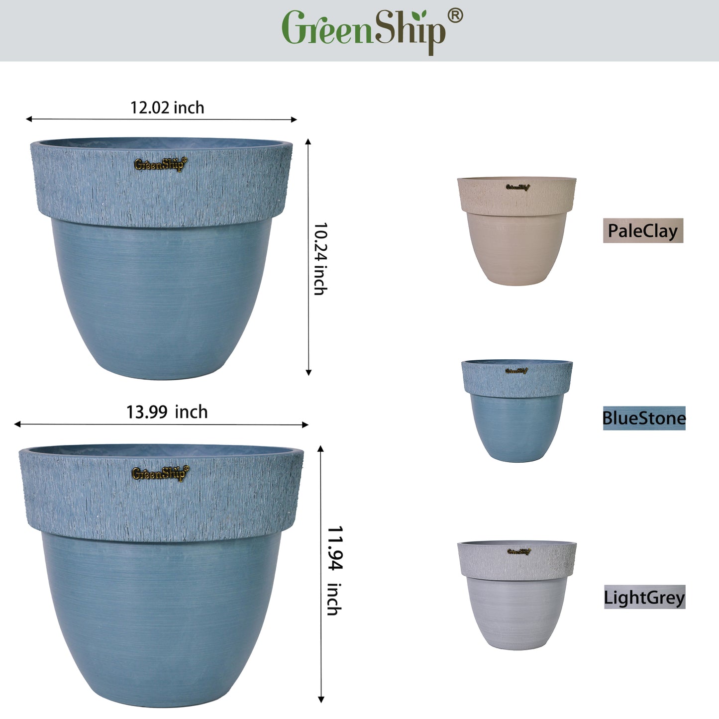 GreenShip 12 14 inch Large Planter with Drainage Hole,Modern Plant Pots for Indoor Outdoor Garden Plants and Flowers,LightGrey(Plants Not Included)