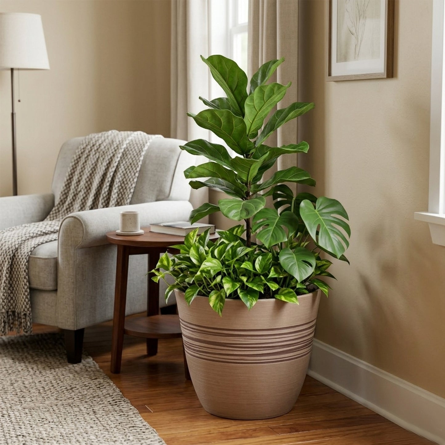 GreenShip Planter Pots for Indoor & Outdoor Plants, Set of 2 Modern Decorative Flower Pots with Drainage Hole