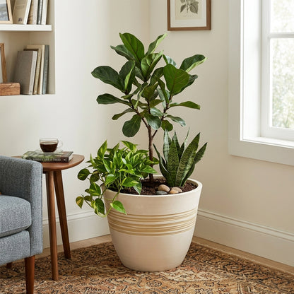 GreenShip Planter Pots for Indoor & Outdoor Plants, Set of 2 Modern Decorative Flower Pots with Drainage Hole