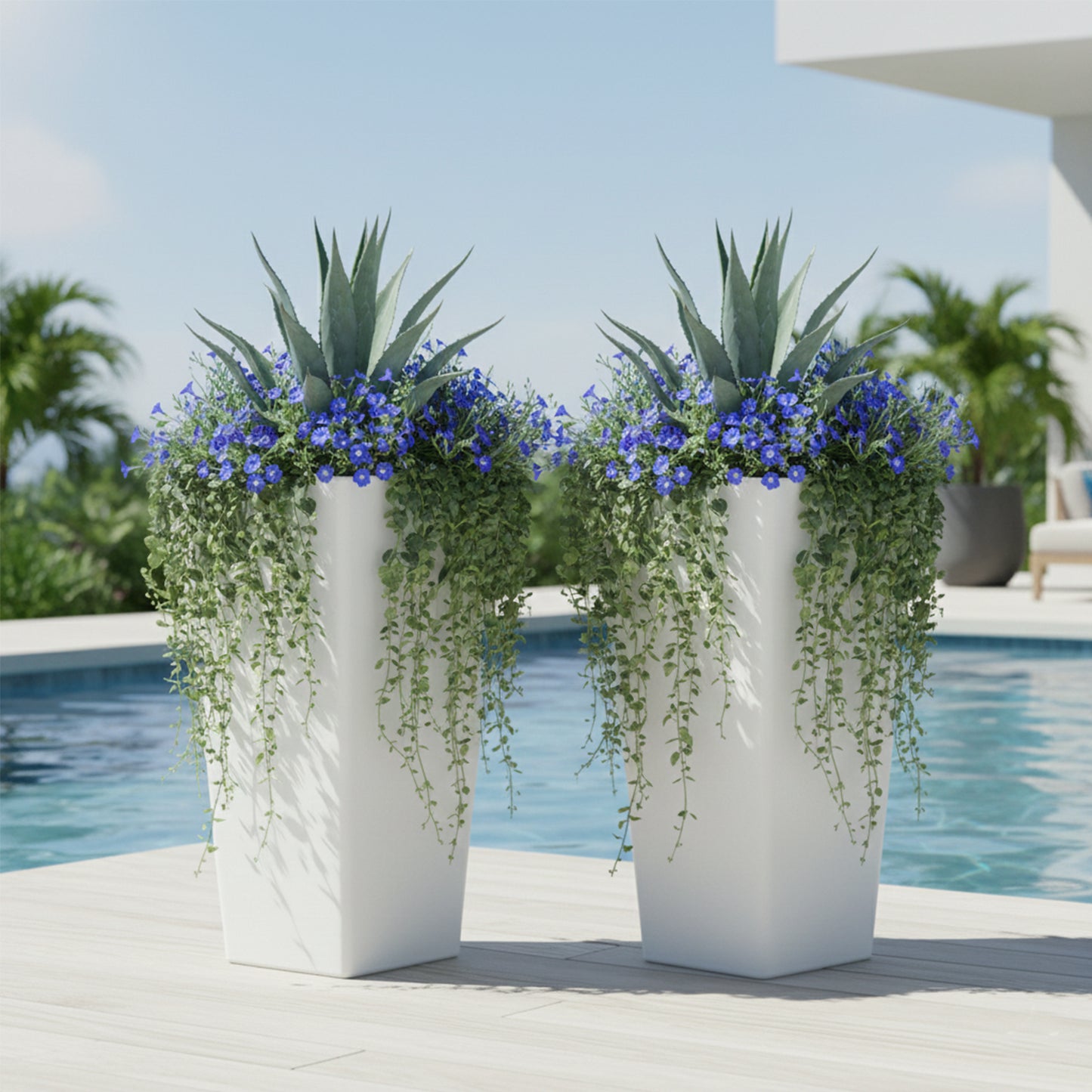 GreenShip 27 inch Tall Planters for Outdoor Plants, Large Flower Pots with Drainage & Inner Shelf, Modern Decorative Garden Pots for Porch, Patio, Front Door