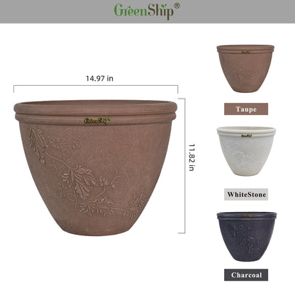 GreenShip 15 inch Large Planter with Drainage Hole,Modern Plant Pots for Indoor Outdoor Garden Plants and Flowers(Plants Not Included)