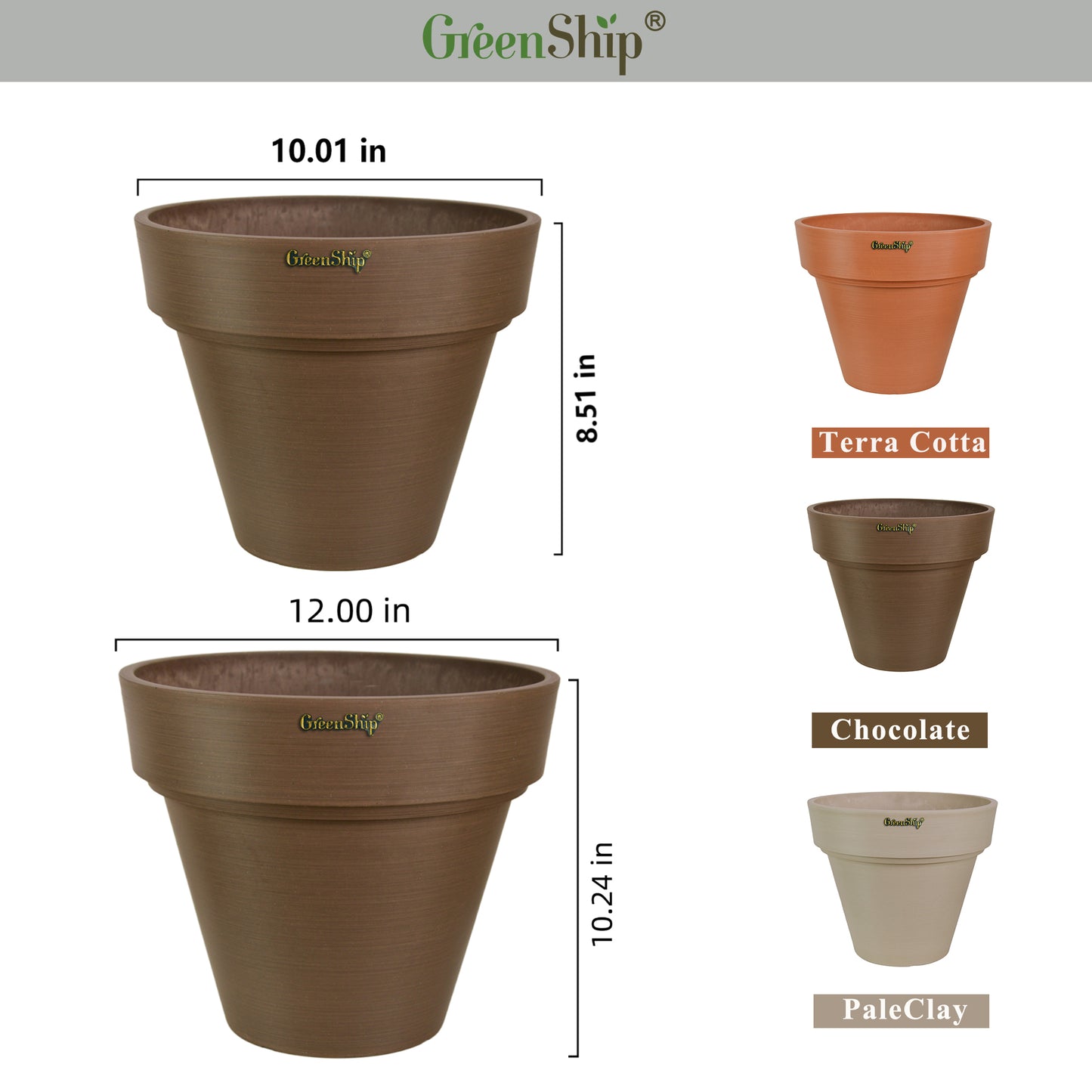 GreenShip 10 inch or 12 inch Large Planter with Drainage Hole,Modern Plant Pots for Indoor Outdoor Garden Plants and Flowers(Plants Not Included)